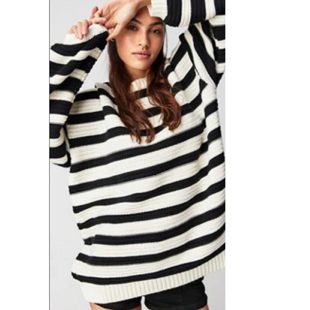 Free People black & white striped links oversized sweater